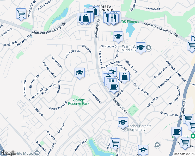 map of restaurants, bars, coffee shops, grocery stores, and more near 26540 Khepera Court in Murrieta