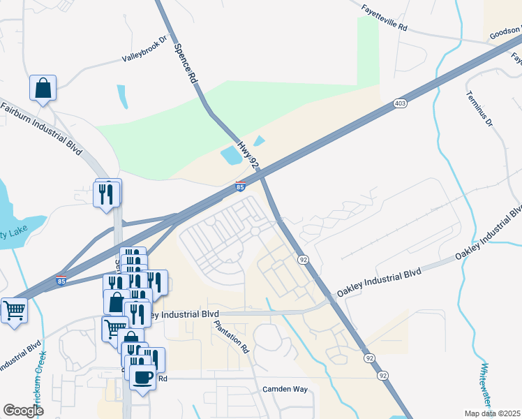 map of restaurants, bars, coffee shops, grocery stores, and more near 5405 Festival Avenue in Fairburn