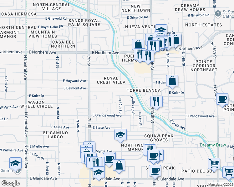 map of restaurants, bars, coffee shops, grocery stores, and more near 814 East Circle Road in Phoenix