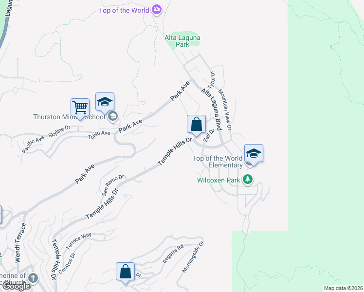 map of restaurants, bars, coffee shops, grocery stores, and more near 2535 Temple Hills Drive in Laguna Beach