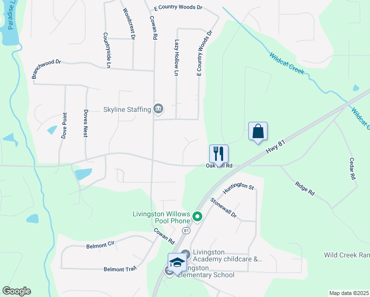map of restaurants, bars, coffee shops, grocery stores, and more near 36 Emily Trce in Covington