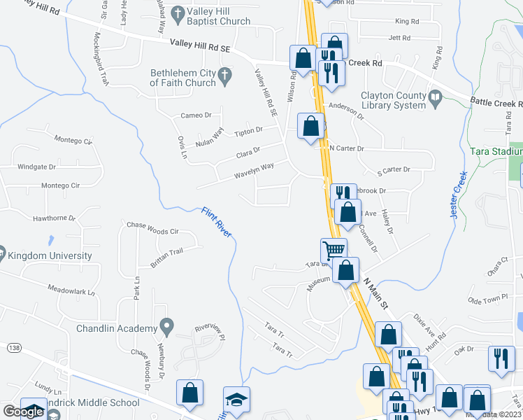 map of restaurants, bars, coffee shops, grocery stores, and more near 543 Fielding Circle in Riverdale