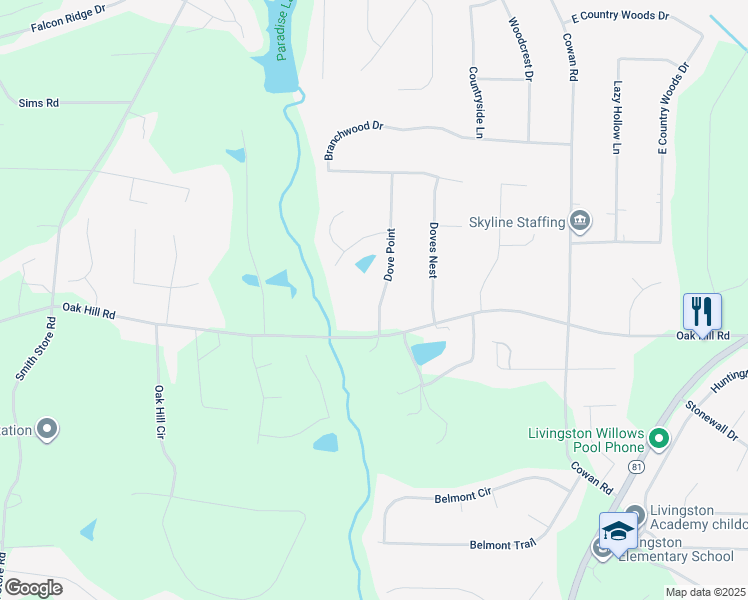 map of restaurants, bars, coffee shops, grocery stores, and more near 55 Dove Point in Covington