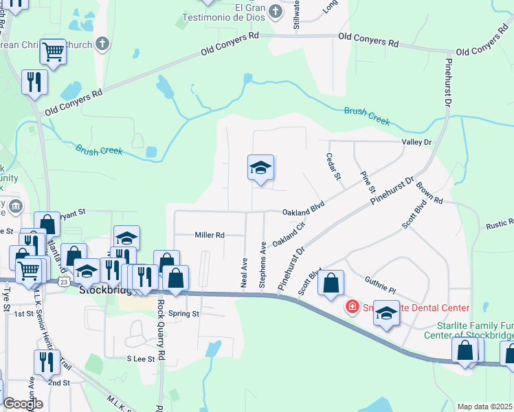 map of restaurants, bars, coffee shops, grocery stores, and more near 100 Stephens Avenue in Stockbridge