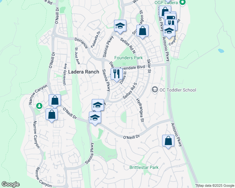 map of restaurants, bars, coffee shops, grocery stores, and more near 15 Strawflower Street in Ladera Ranch