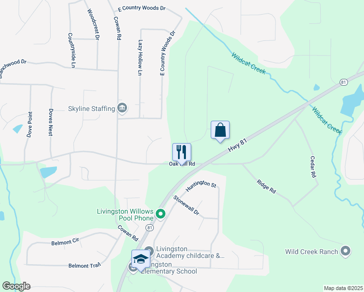map of restaurants, bars, coffee shops, grocery stores, and more near 40 Oak Hill Drive in Covington
