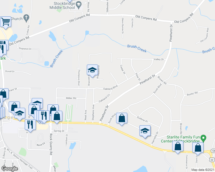 map of restaurants, bars, coffee shops, grocery stores, and more near 151 Oakland Boulevard in Stockbridge