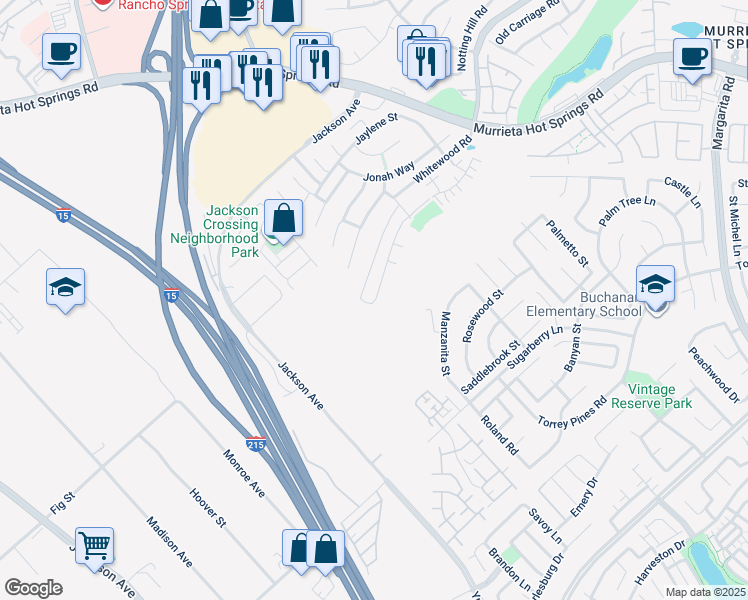 map of restaurants, bars, coffee shops, grocery stores, and more near 40445 Calle Real in Murrieta