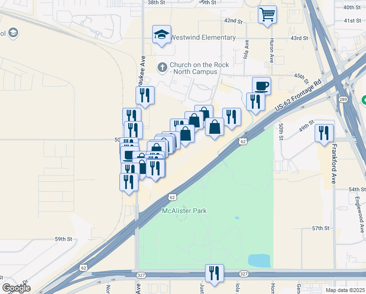map of restaurants, bars, coffee shops, grocery stores, and more near 6064 Marsha Sharp Freeway in Lubbock