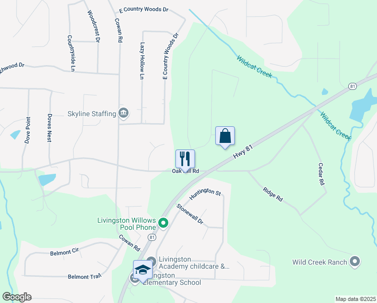 map of restaurants, bars, coffee shops, grocery stores, and more near 40 Oak Hill Drive in Covington