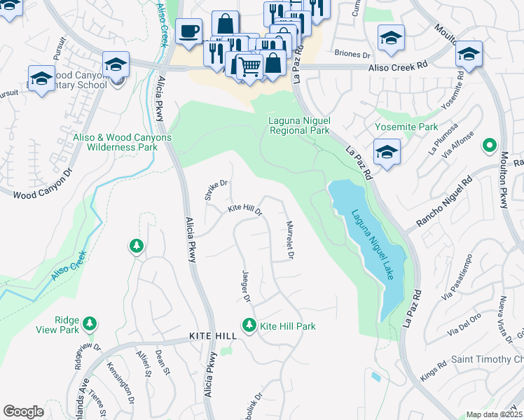 map of restaurants, bars, coffee shops, grocery stores, and more near 23961 Swallowtail Drive in Laguna Niguel