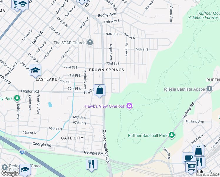 map of restaurants, bars, coffee shops, grocery stores, and more near 7131 Naples Avenue in Birmingham