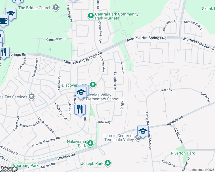 map of restaurants, bars, coffee shops, grocery stores, and more near 30828 Highland Vista Circle in Temecula