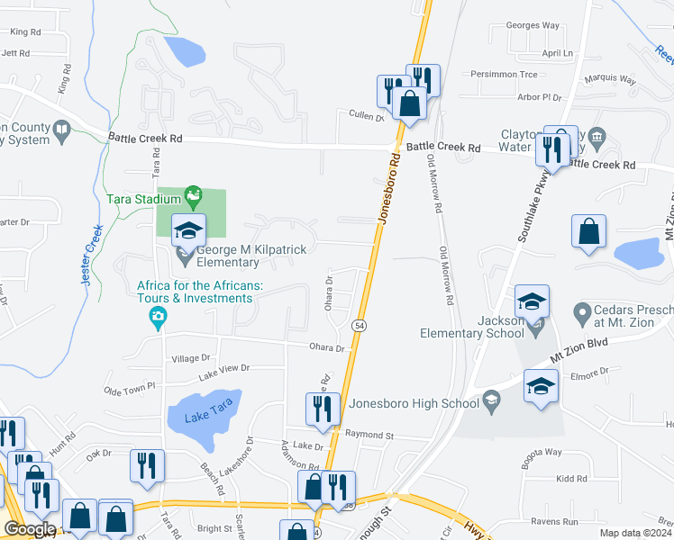 map of restaurants, bars, coffee shops, grocery stores, and more near 101-4711 Southlake Cove Ct in Jonesboro