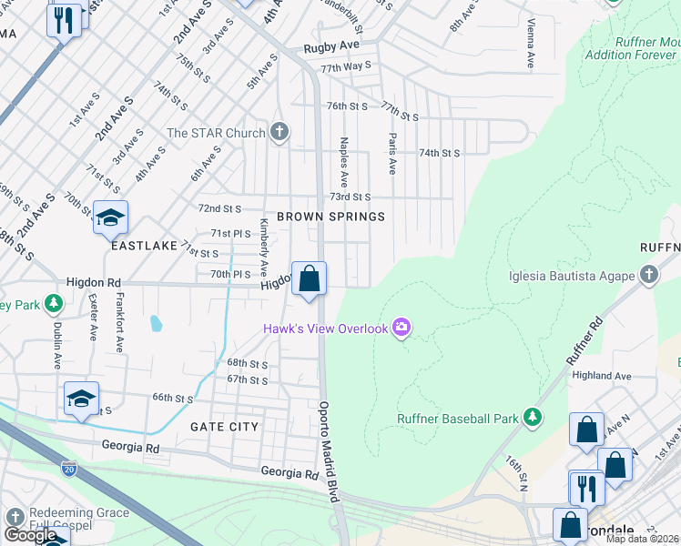map of restaurants, bars, coffee shops, grocery stores, and more near 7131 Naples Avenue in Birmingham