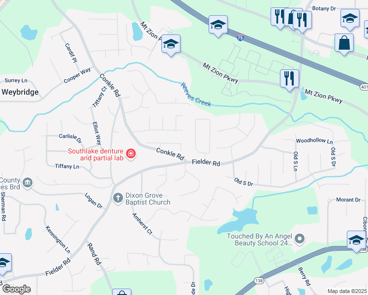 map of restaurants, bars, coffee shops, grocery stores, and more near 2510 Brighton Trail in Jonesboro