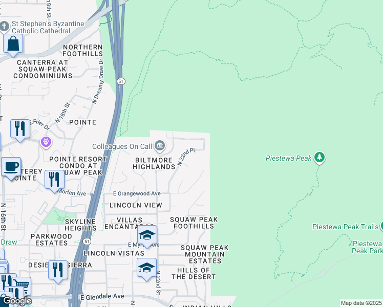 map of restaurants, bars, coffee shops, grocery stores, and more near 7615 North 22nd Place in Phoenix