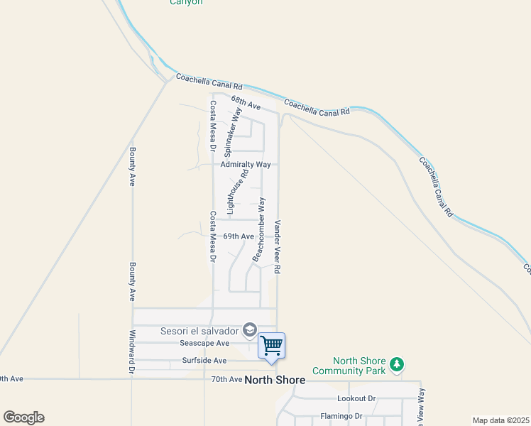 map of restaurants, bars, coffee shops, grocery stores, and more near 68656 Beachcomber Way in Mecca