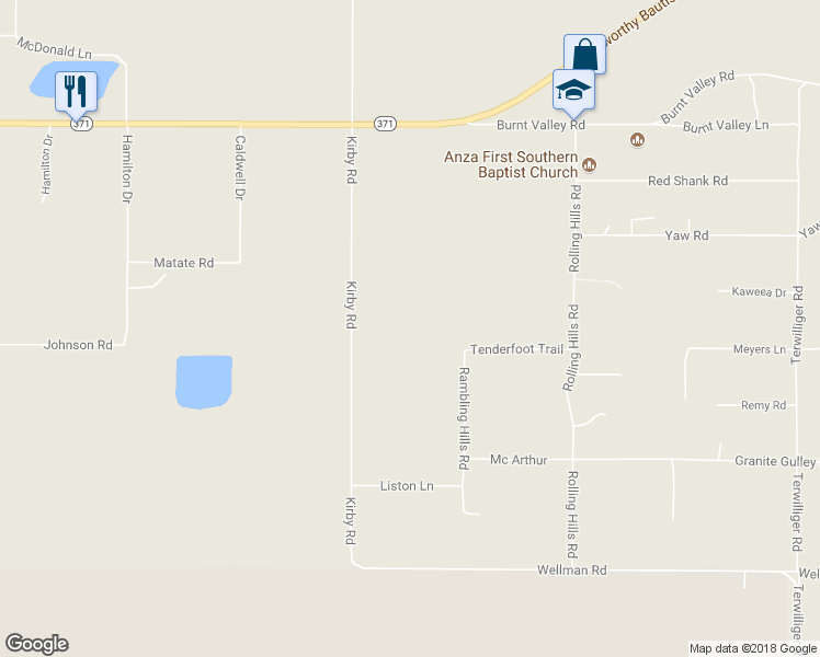 map of restaurants, bars, coffee shops, grocery stores, and more near 39450 Kirby Road in Anza