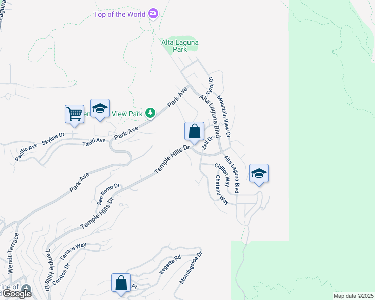 map of restaurants, bars, coffee shops, grocery stores, and more near 2615 Temple Hills Drive in Laguna Beach