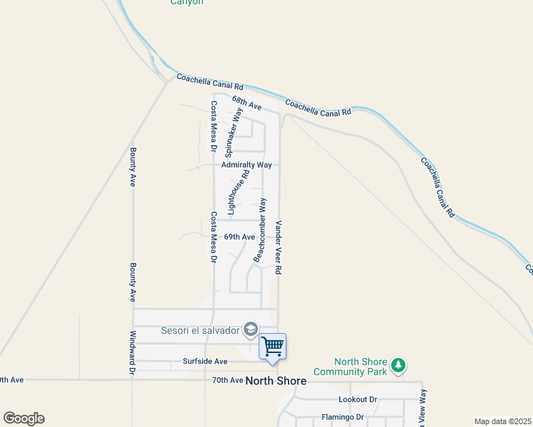 map of restaurants, bars, coffee shops, grocery stores, and more near 68656 Beachcomber Way in Mecca