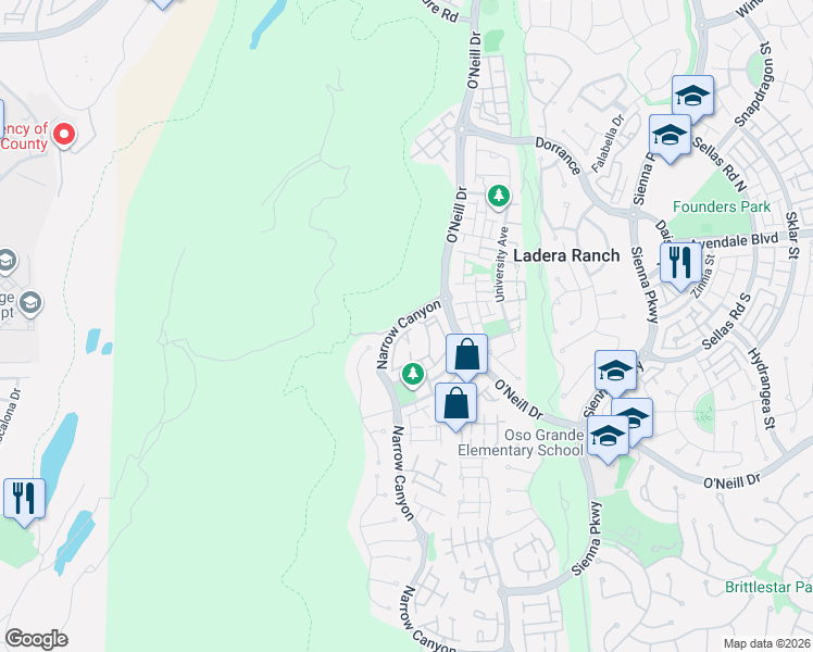 map of restaurants, bars, coffee shops, grocery stores, and more near 2852 Narrow Canyon in Ladera Ranch