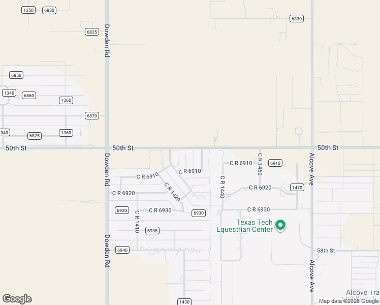 map of restaurants, bars, coffee shops, grocery stores, and more near 50th Street in Lubbock