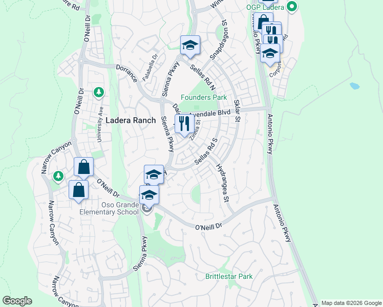 map of restaurants, bars, coffee shops, grocery stores, and more near 15 Strawflower Street in Ladera Ranch