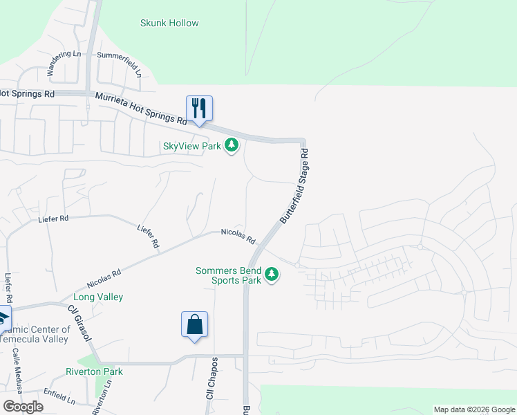 map of restaurants, bars, coffee shops, grocery stores, and more near 39238 Valley Vista Circle in Temecula