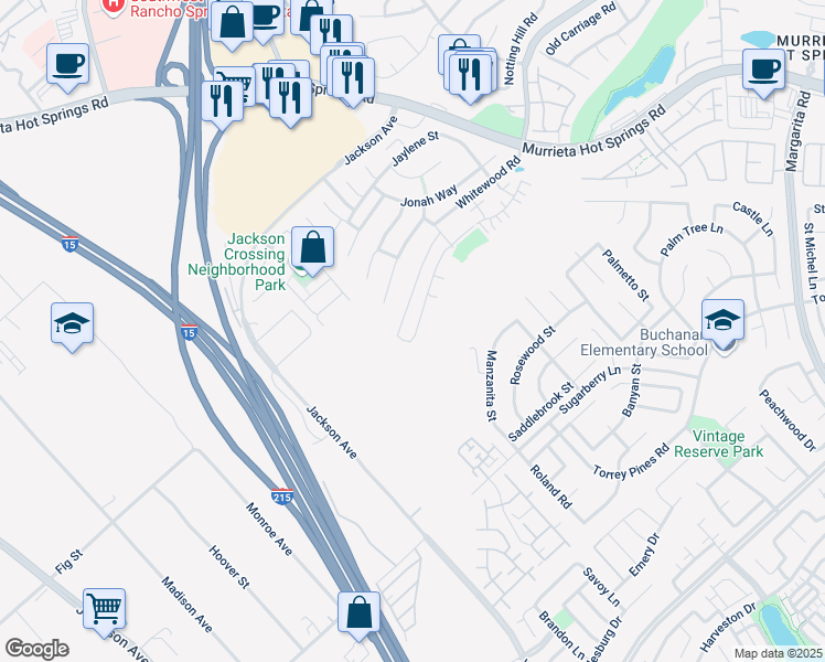 map of restaurants, bars, coffee shops, grocery stores, and more near 40431 Calle Real in Murrieta