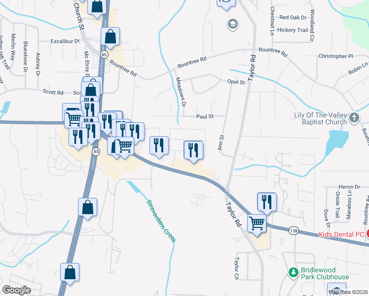 map of restaurants, bars, coffee shops, grocery stores, and more near 488 Heatherdown Way in Riverdale