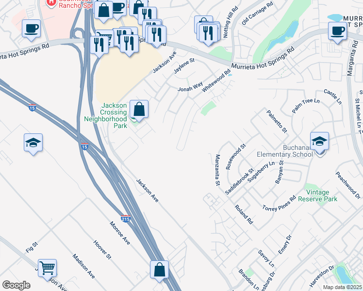 map of restaurants, bars, coffee shops, grocery stores, and more near 40427 Calle Real in Murrieta