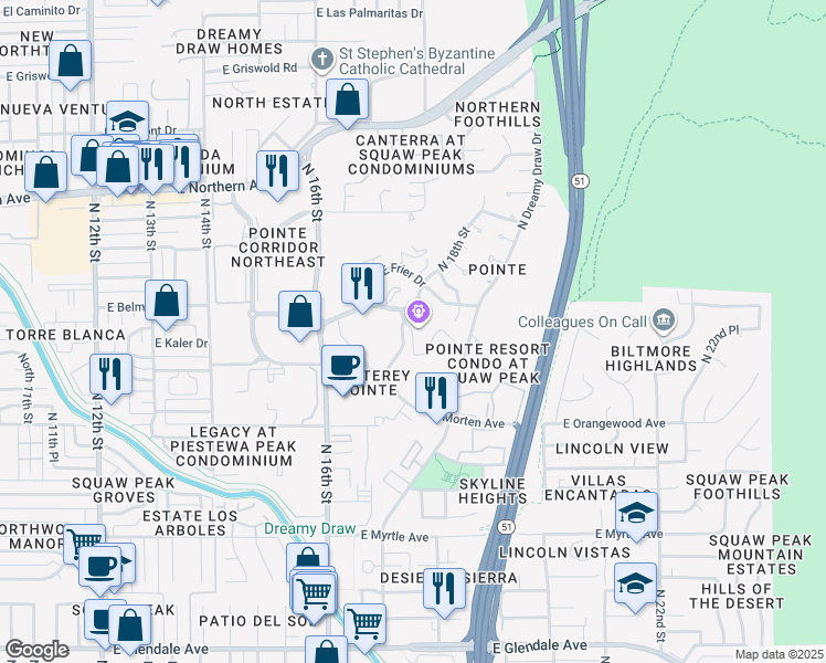 map of restaurants, bars, coffee shops, grocery stores, and more near 1732 East Belmont Avenue in Phoenix