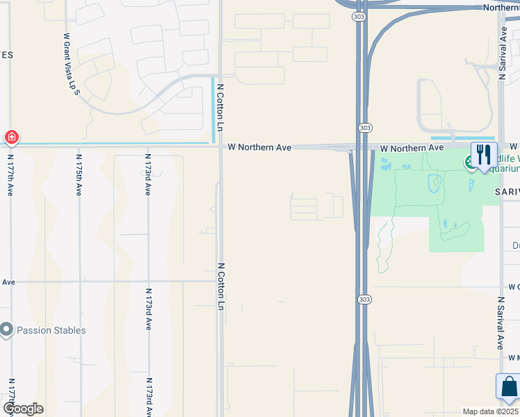 map of restaurants, bars, coffee shops, grocery stores, and more near 7175-7771 North Cotton Lane in Waddell