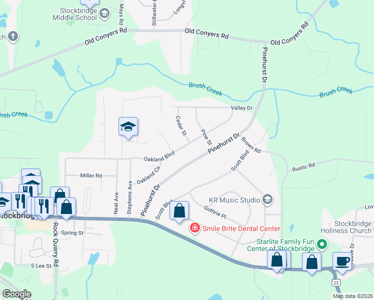 map of restaurants, bars, coffee shops, grocery stores, and more near 165 Oakland Boulevard in Stockbridge