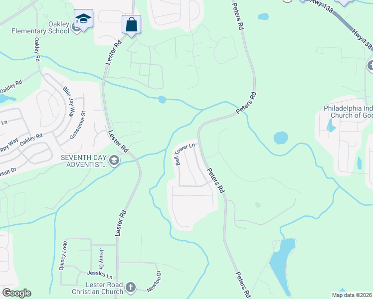 map of restaurants, bars, coffee shops, grocery stores, and more near 7601 Apostle Road in Fairburn