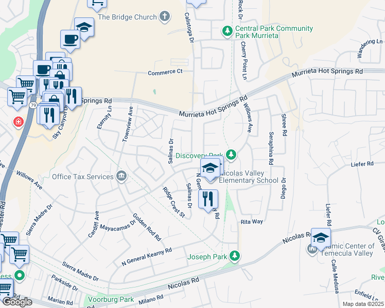 map of restaurants, bars, coffee shops, grocery stores, and more near 39378 Mendocino Way in Murrieta
