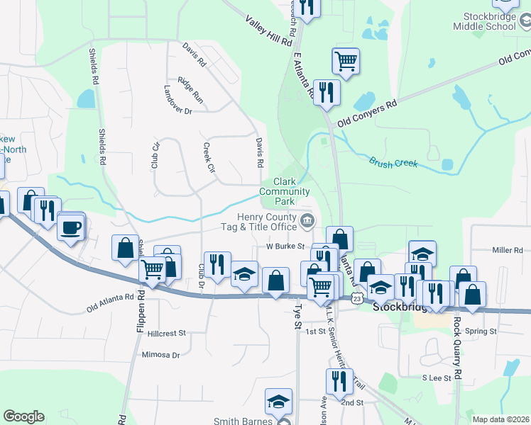 map of restaurants, bars, coffee shops, grocery stores, and more near 145 Turning Point in Stockbridge