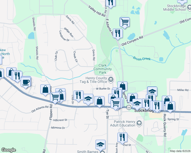 map of restaurants, bars, coffee shops, grocery stores, and more near 145 Turning Point in Stockbridge