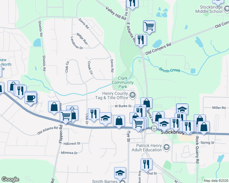 map of restaurants, bars, coffee shops, grocery stores, and more near 145 Turning Point in Stockbridge