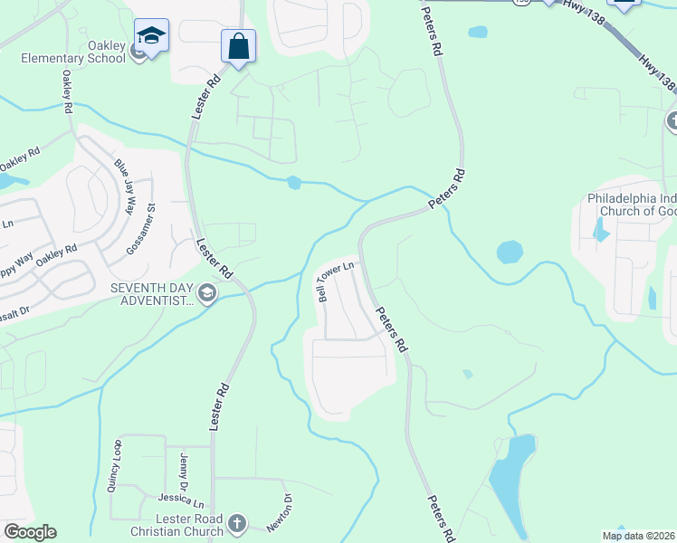 map of restaurants, bars, coffee shops, grocery stores, and more near 7601 Apostle Road in Fairburn
