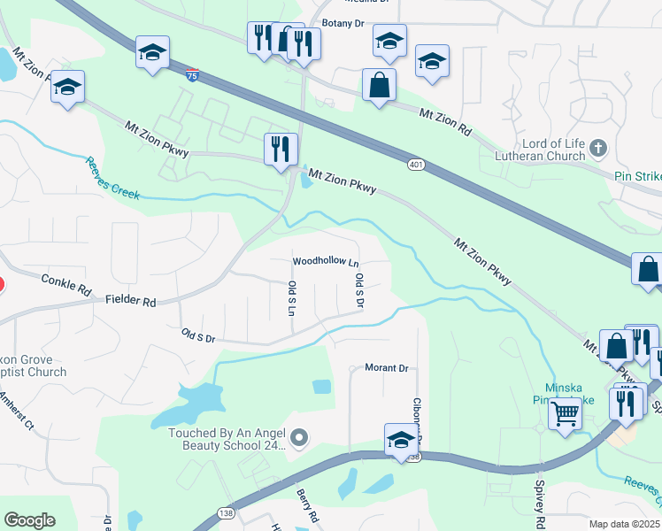 map of restaurants, bars, coffee shops, grocery stores, and more near 2845 Woodhollow Lane in Jonesboro