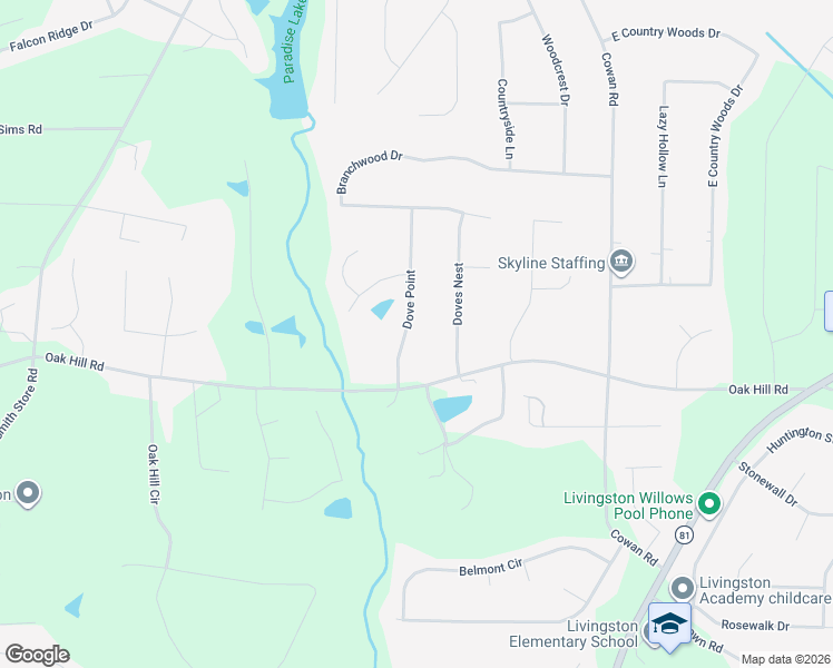 map of restaurants, bars, coffee shops, grocery stores, and more near 70 Dove Point in Covington