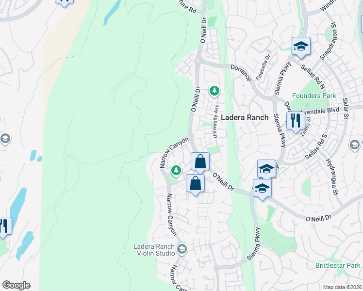 map of restaurants, bars, coffee shops, grocery stores, and more near 107 Orange Blossom Circle in Ladera Ranch