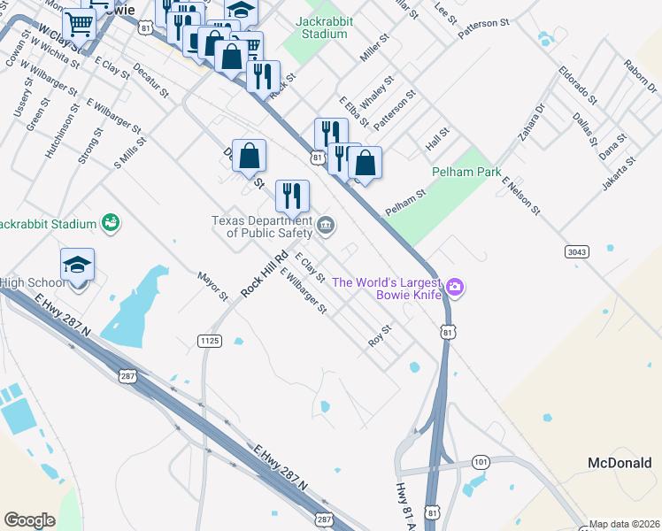 map of restaurants, bars, coffee shops, grocery stores, and more near 703 Decatur Street in Bowie