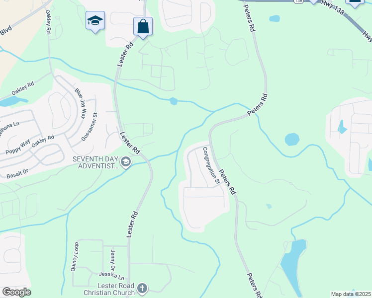 map of restaurants, bars, coffee shops, grocery stores, and more near 7818 Bell Tower Lane in Fairburn