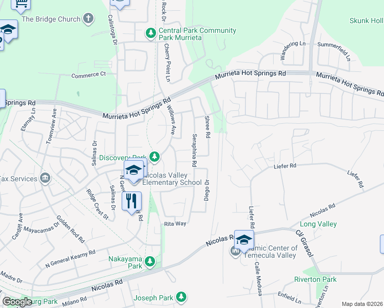map of restaurants, bars, coffee shops, grocery stores, and more near 30865 Highland Vista Circle in Temecula