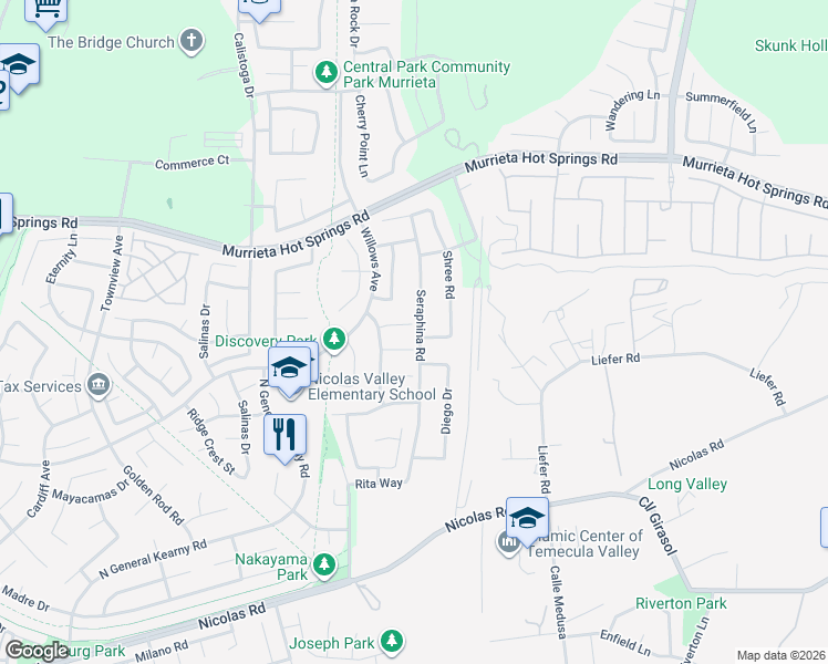 map of restaurants, bars, coffee shops, grocery stores, and more near 30828 Highland Vista Circle in Temecula