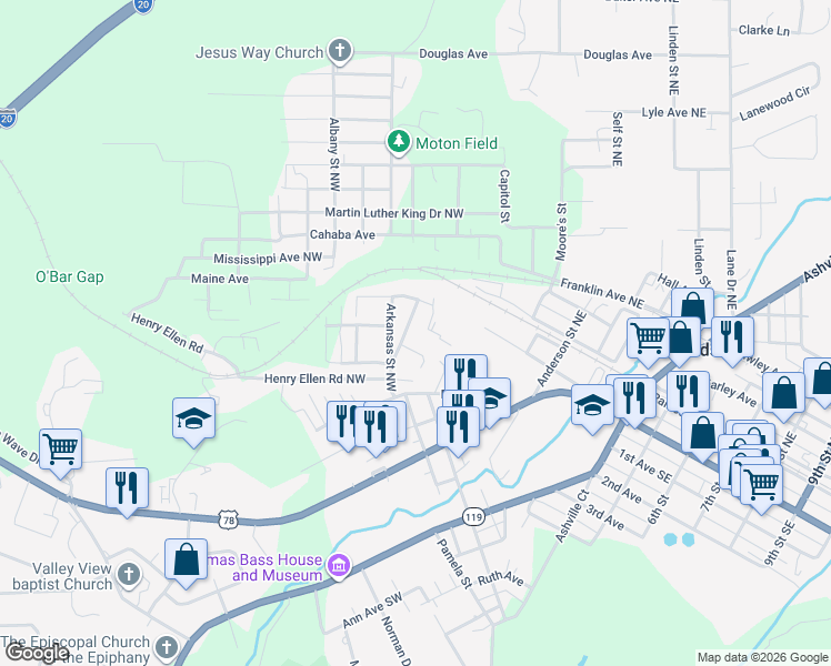 map of restaurants, bars, coffee shops, grocery stores, and more near 7837 Churchill Avenue in Leeds