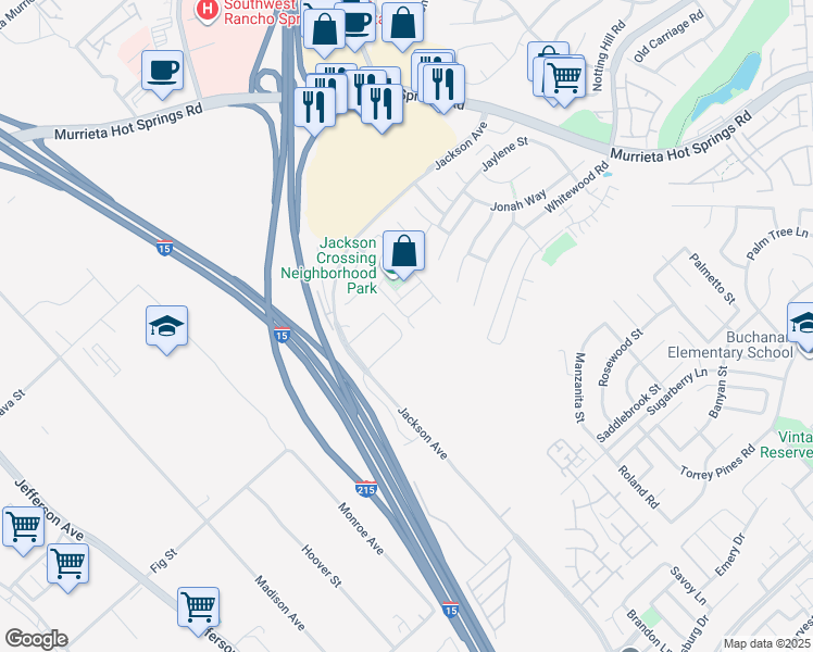 map of restaurants, bars, coffee shops, grocery stores, and more near 40661 Cartier Street in Murrieta